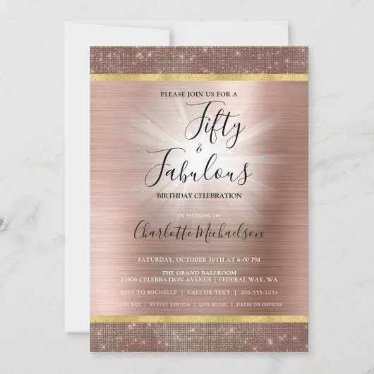 Roos Gold Sparkle Glam - 50 jaar en verbluffende d Kaart (Voorkant)