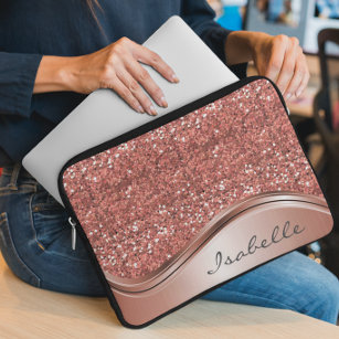 Roos Gold Sparkle Glam Bling Personalized Metal Laptop Sleeve