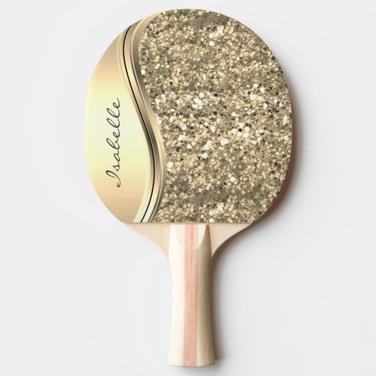 Roos Gold Sparkle Glam Bling Personalized Metal Tafeltennisbatje (Voorkant)