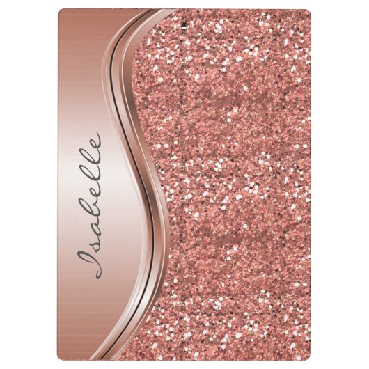 Roos Gold Sparkle Glam Bling Persoonlijk Monogram Klembord (Achterkant)