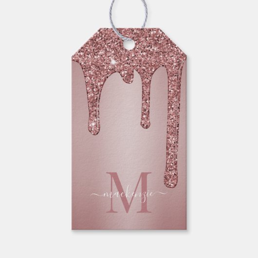 Roos Gold Sparkle Glam Glitter Drift Monogram Cadeaulabel (Voorkant)