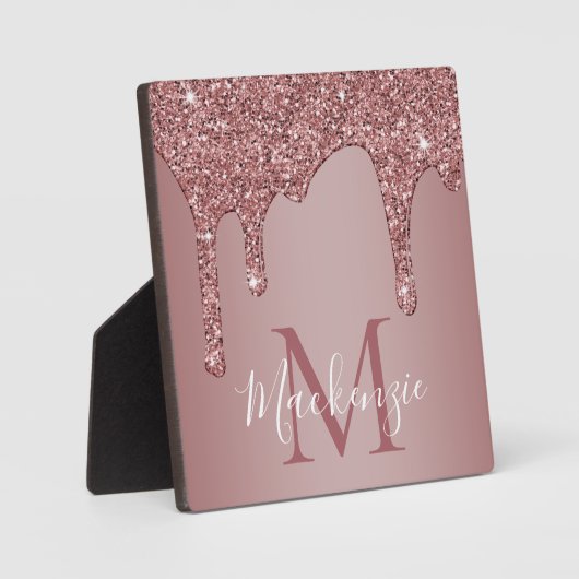 Roos Gold Sparkle Glam Glitter Drift Monogram Fotoplaat (Voorkant)