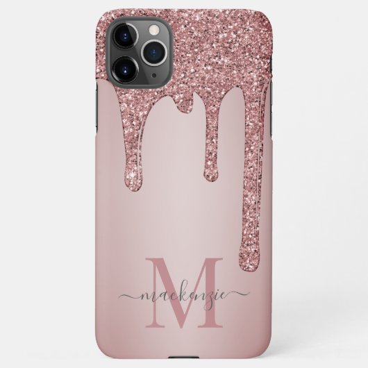 Roos Gold Sparkle Glam Glitter Drift Monogram iPhone Hoesje (Achterkant)