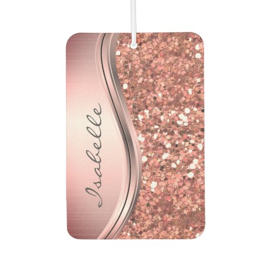 Roos Gold Sparkle Glam Glitter Personalized Metal Luchtverfrisser (Voorkant)