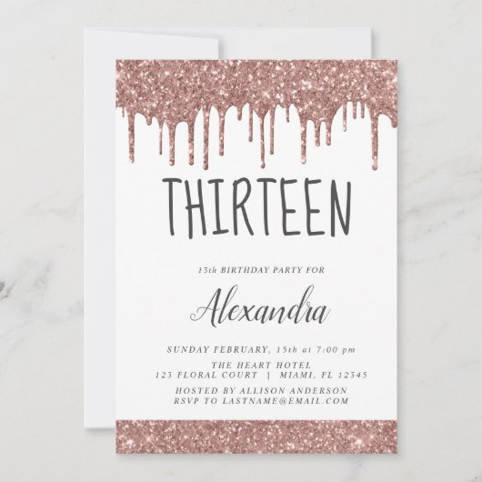 Roos Gold Sparkle Glitter 13e dertienjarig Kaart (Voorkant)