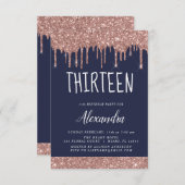 Roos Gold Sparkle Glitter 13e dertienjarig Kaart (Voorkant / Achterkant)