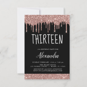 Roos Gold Sparkle Glitter 13e dertienjarig Kaart