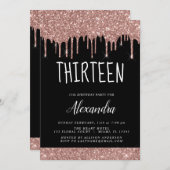 Roos Gold Sparkle Glitter 13e dertienjarig Kaart (Voorkant / Achterkant)