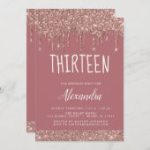 Roos Gold Sparkle Glitter 13e dertienjarig Kaart (Voorkant / Achterkant)