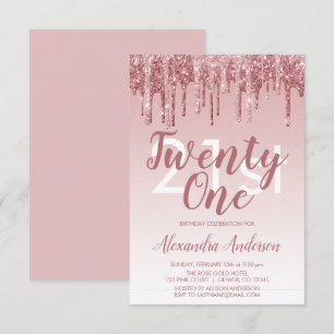 Roos Gold Sparkle Glitter 21st Birthday Party Kaart