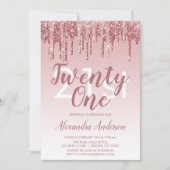 Roos Gold Sparkle Glitter 21st Birthday Party Kaart (Voorkant)