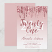 Roos Gold Sparkle Glitter 21st Birthday Party Kaart (Voorkant / Achterkant)