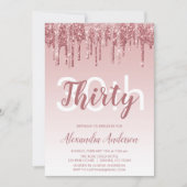 Roos Gold Sparkle Glitter 30th Birthday Party Kaart (Voorkant)