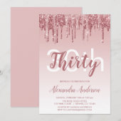 Roos Gold Sparkle Glitter 30th Birthday Party Kaart (Voorkant / Achterkant)