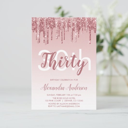 Roos Gold Sparkle Glitter 30th Birthday Party Kaart (Staand voorkant)