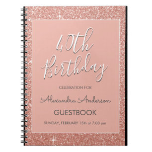 Roos Gold Sparkle Glitter 40th Birthday Guestbook Notitieboek
