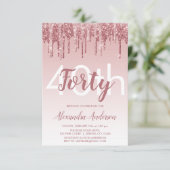 Roos Gold Sparkle Glitter 40th Birthday Party Kaart (Staand voorkant)