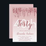 Roos Gold Sparkle Glitter 40th Birthday Party Kaart<br><div class="desc">Roos Gold - Blush Pink Sparkle and Dripping Glitter Ombre Girly Birthday Party 40th Birthday Party Invitation. Deze moderne veertigste uitnodiging voor veertig jaar is perfect voor de Roos Gold Sparkle Glitter Girly Party, die een feest wil vieren in Pink Rose Gold. Neem contact op met de ontwerper voor overeenkomende...</div>