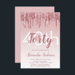 Roos Gold Sparkle Glitter 40th Birthday Party Kaart<br><div class="desc">Roos Gold - Blush Pink Sparkle and Dripping Glitter Ombre Girly Birthday Party 40th Birthday Party Invitation. Deze moderne veertigste uitnodiging voor veertig jaar is perfect voor de Roos Gold Sparkle Glitter Girly Party, die een feest wil vieren in Pink Rose Gold. Neem contact op met de ontwerper voor overeenkomende...</div>