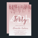 Roos Gold Sparkle Glitter 40th Birthday Party Kaart<br><div class="desc">Roos Gold - Blush Pink Sparkle and Dripping Glitter Ombre Girly Birthday Party 40th Birthday Party Invitation. Deze moderne veertigste uitnodiging voor veertig jaar is perfect voor de Roos Gold Sparkle Glitter Girly Party, die een feest wil vieren in Pink Rose Gold. Neem contact op met de ontwerper voor overeenkomende...</div>