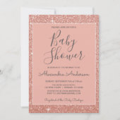 Roos Gold Sparkle Glitter Baby shower Invitation Kaart (Voorkant)