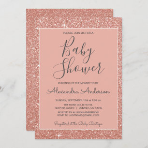 Roos Gold Sparkle Glitter Baby shower Invitation Kaart