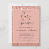 Roos Gold Sparkle Glitter Baby shower Invitation Kaart (Achterkant)