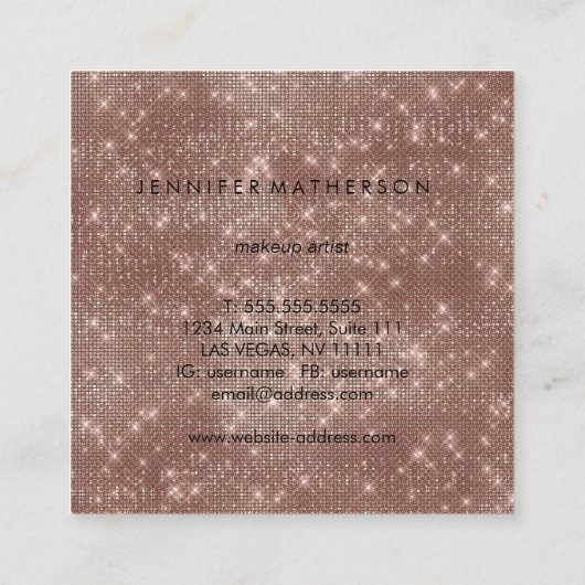Roos Gold Sparkle Glitter Beauty Stylist Vierkante Visitekaartje (Achterkant)