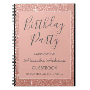 Roos Gold Sparkle Glitter Birthday Party Guestbook Notitieboek
