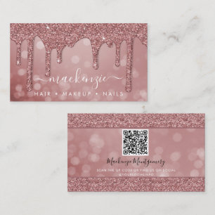 Roos Gold Sparkle Glitter Drift Bokeh QR Code Visitekaartje