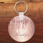 Roos Gold Sparkle Glitter Drift Monogram Initiaal Sleutelhanger (Voorkant)