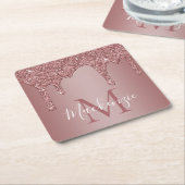 Roos Gold Sparkle Glitter Drift Monogram Kartonnen Onderzetters (Schuin)