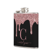 Roos Gold Sparkle Glitter Drift Monogram op zwart Heupfles (Links)