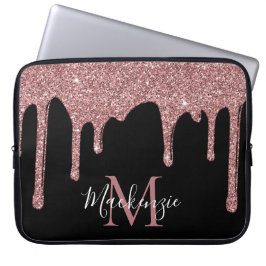 Roos Gold Sparkle Glitter Drift Monogram op zwart Laptop Sleeve