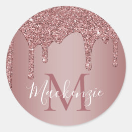 Roos Gold Sparkle Glitter Drift Monogram Ronde Sticker