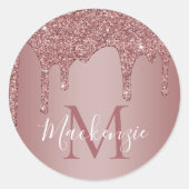 Roos Gold Sparkle Glitter Drift Monogram Ronde Sticker (Voorkant)