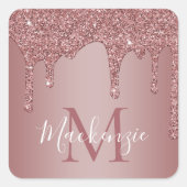 Roos Gold Sparkle Glitter Drift Monogram Vierkante Sticker (Voorkant)