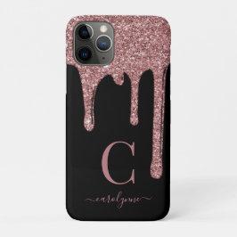 Roos Gold Sparkle Glitter Drift Monogram | Zwart Case-Mate iPhone Case