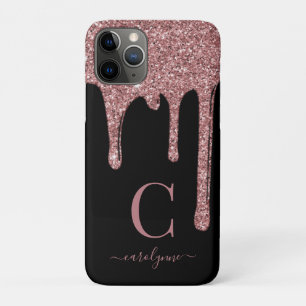 Roos Gold Sparkle Glitter Drift Monogram   Zwart Case-Mate iPhone Case