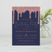 Roos Gold Sparkle Glitter Drift Navy Blue Birthday Kaart (Staand voorkant)