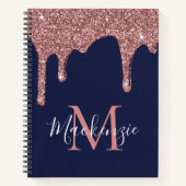 Roos Gold Sparkle Glitter Drift Navy Blue Monogram Notitieboek (Voorkant)