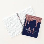 Roos Gold Sparkle Glitter Drift Navy Blue Monogram Notitieboek (Binnen)