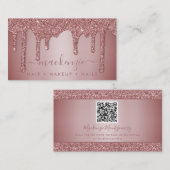 Roos Gold Sparkle Glitter Drift QR Code Visitekaartje (Voorkant / Achterkant)