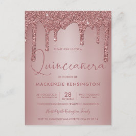 Roos Gold Sparkle Glitter Drift Quinceañera Briefkaart