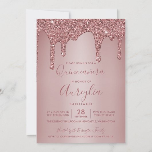 Roos Gold Sparkle Glitter Drift Quinceañera Kaart (Voorkant)