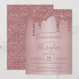 Roos Gold Sparkle Glitter Drift Quinceañera Kaart
