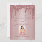 Roos Gold Sparkle Glitter Drift Quinceañera Save The Date (Voorkant)
