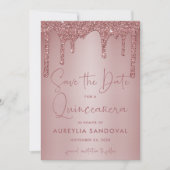 Roos Gold Sparkle Glitter Drift Quinceañera Save The Date (Voorkant)