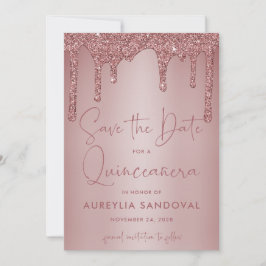 Roos Gold Sparkle Glitter Drift Quinceañera Save The Date
