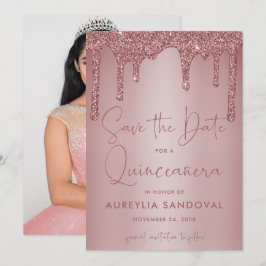 Roos Gold Sparkle Glitter Drift Quinceañera Save The Date